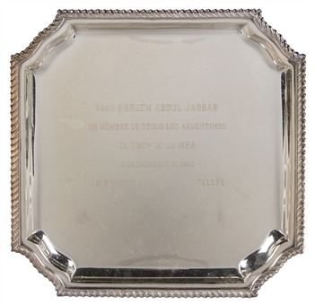 1993 Square Silver Plate Presented To Kareem Abdul-Jabbar On Behalf Of All Argentinians (Abdul-Jabbar LOA)